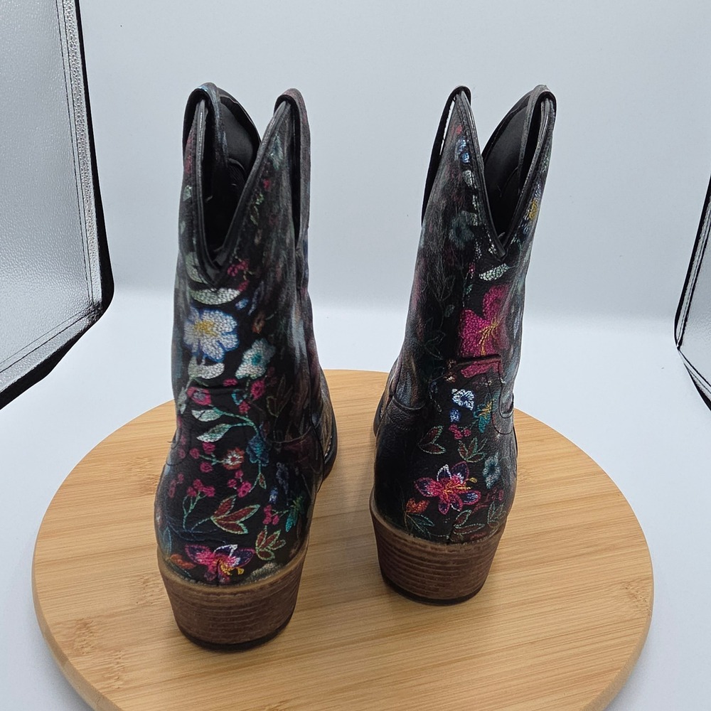 Roper Womens Floral Western Boots Snip Toe Black Multi Color Cowboy Boot 6.5 - Picture 4 of 7